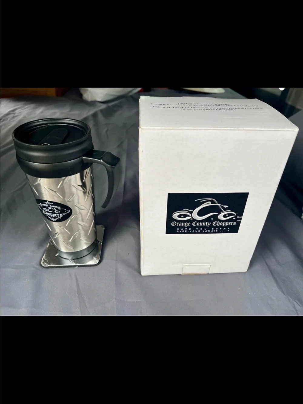 New Orange County Choppers Diamond Plate Stainless Steel Mug & Coaster Set